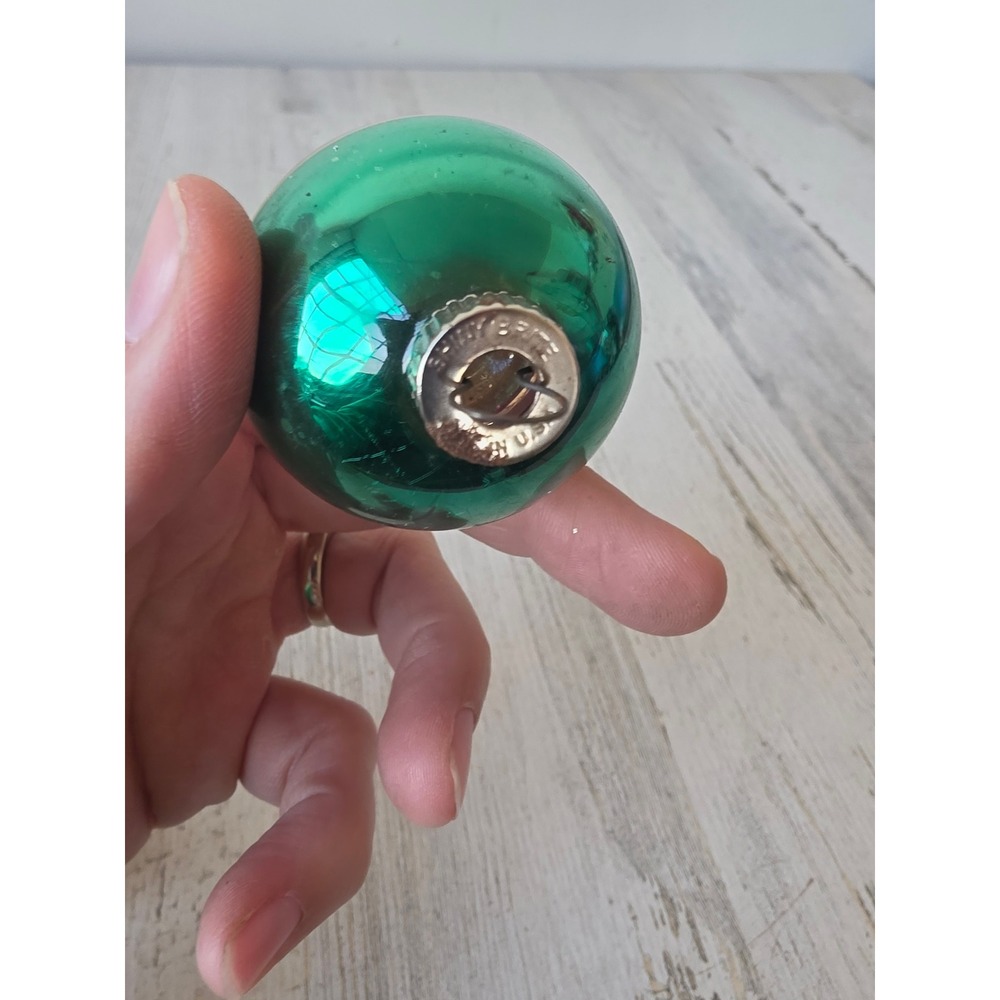 Antique green topper glitter‎ flocked light bulb Glass Mercury ornament Xmas